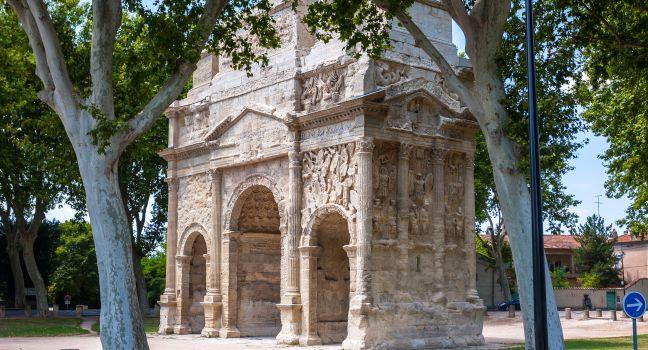 Roman arch of triumph in Orange city, France.
