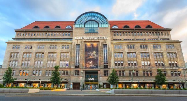 BERLIN, GERMANY - JUNE 11: Main entrance of Kaufhaus des Westens or Kadewe department store along Tauentzien street taken on June 11, 2013. KaDeWe is largest most famous department store in Germany.