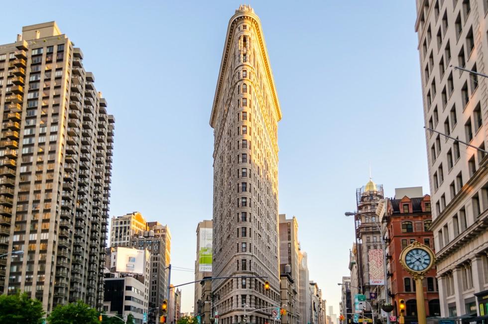 The Flatiron Building, New York, circa May 2013. The Flatiron building is considered to be one of the first skyscrapers ever built. It was completed in 1902.