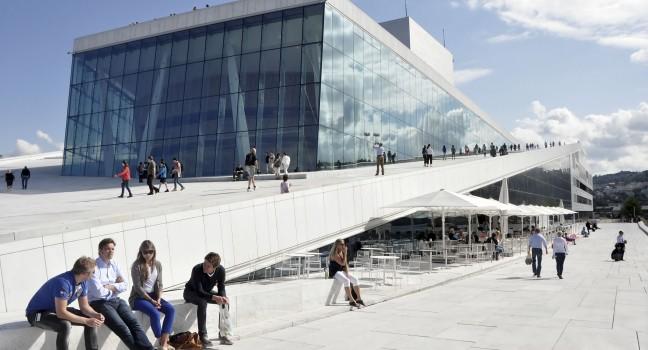 OSLO, NORWAY - AUGUST 17: View on a side of the National Oslo Opera House on August 17, 2012 in Oslo, Norway, wich was opened on April 12, 2008.