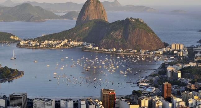 Evening view of Rio de Janeiro's famous landmark Sugarloaf located in Brazil; 