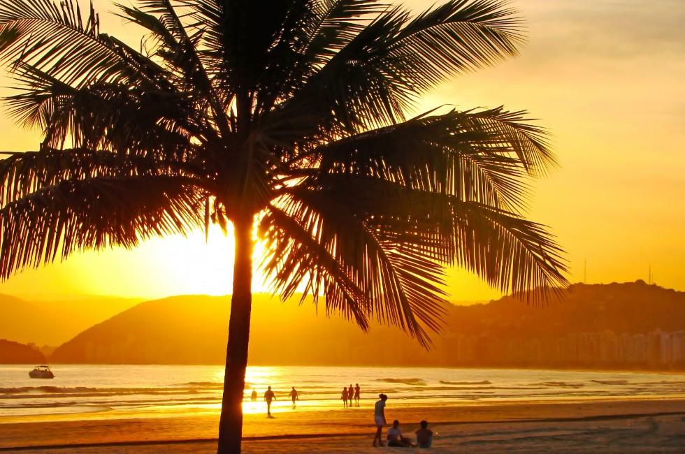 beautiful golden sunset on the beach of the city of santos in brazil