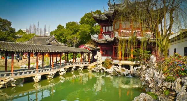 Traditional pavilions in Yuyuan Gardens, Shanghai, China; 