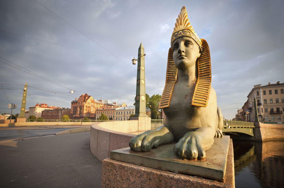Sphinx chimera on Egyptian Bridge over Fontanka River in Saint-Petersburg, Russia; Shutterstock ID 110065853; Project/Title: Moscow ebook