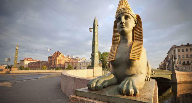 Sphinx chimera on Egyptian Bridge over Fontanka River in Saint-Petersburg, Russia; Shutterstock ID 110065853; Project/Title: Moscow ebook