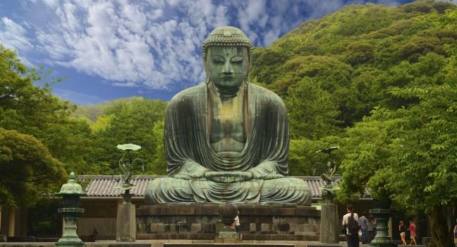 The Great Buddha (Daibutsu) on the grounds of Kotokuin Temple in Kamakura, Japan.