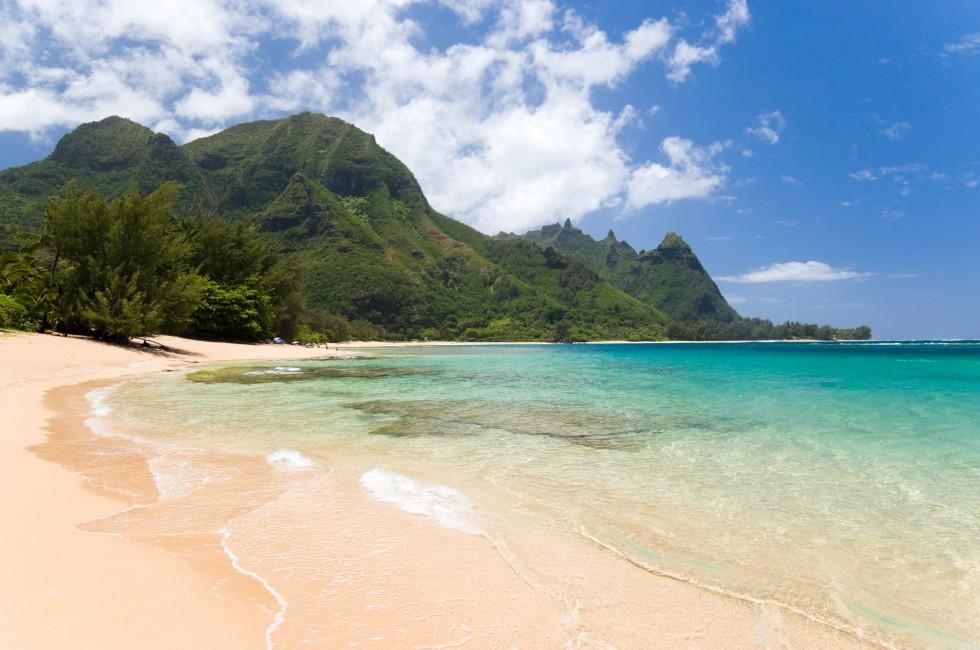 tropical exotic secluded beach in haena kauai hawaii.
