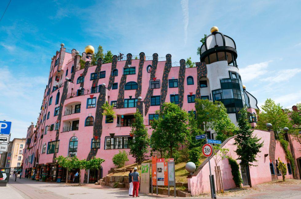 Hundertwasser House (Green Citadel) - one of the most famous landmarks in Magdeburg, Germany.