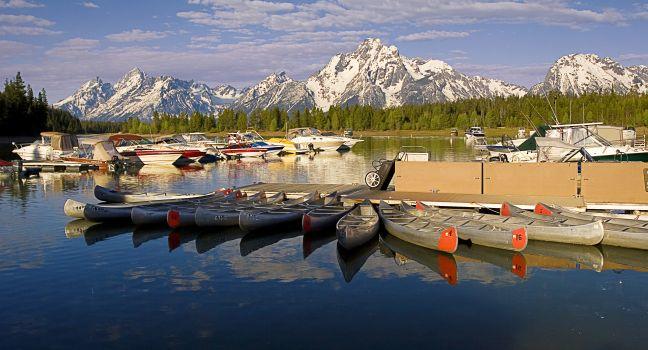 Canoes ready to take out at Colter Bay in the Grand Teton National Park.