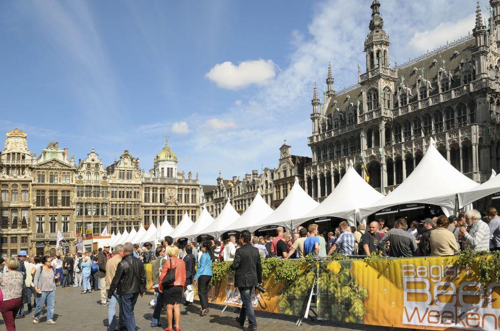 BRUSSELS, BELGIUM-SEPTEMBER 1: Thousands of tourists were attracted to Grand Place by Belgian Beer Weekend started on September 1, 2012 in Brussels. This is public event dedicated to Belgian beer; 
