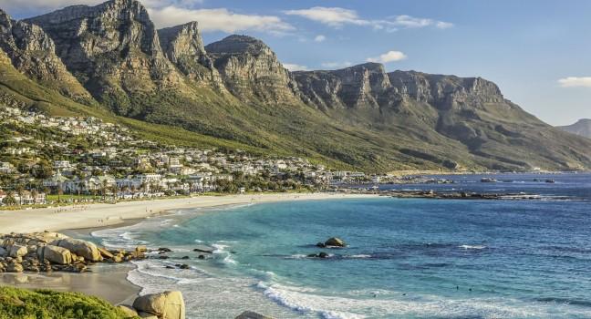 The beautiful city of Cape Town, with its gorgeous mountains white sand beaches and clear blue water;