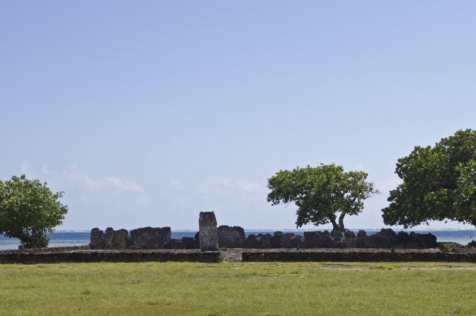 wide image of a marae ruins in raiatea french polynesia