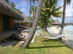 Famous travel destination Lagoon Rangiroa with bungalows. French Polynesia.