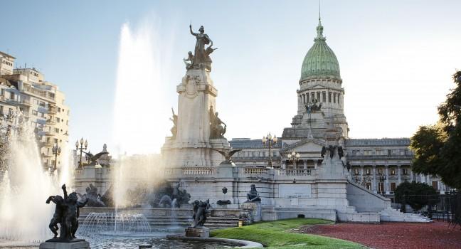 Building of Congress and the fountain in Buenos Aires, Argentina.