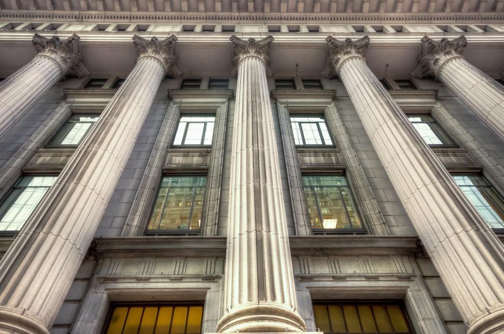 HDR image of a Facade with Columns Antique of an Old Building of Montreal.