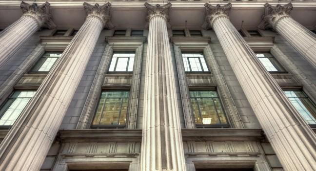 HDR image of a Facade with Columns Antique of an Old Building of Montreal.