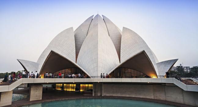NEW DELHI, INDIA - APRIL 08: Lotus Temple on April 08, 2012, New Delhi, India.The Bahai House of Worship in New Delhi, popularly known as the Lotus Temple due to its flowerlike shape.