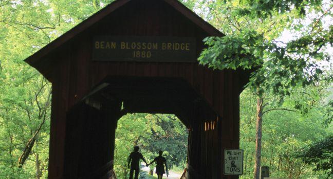 The Beanblossom Covered Bridge crosses Beanblossom Creek on Covered Bridge Road; Brown County.