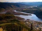 Dawson City from a hill overlooking the town.