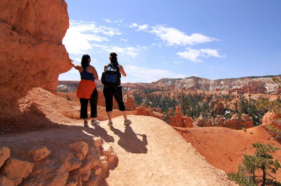 Hikers looking at landscape in Bryce Canyon national park, Utah, USA.