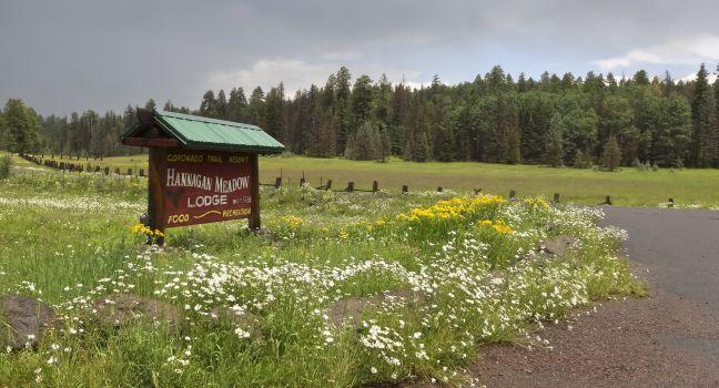 ALPINE, ARIZONA, JULY 16. Hannagan Meadow Lodge on July 16, 2015, near Alpine, Arizona. The entrance sign to historic Hannagan Meadow Lodge near Alpine in Arizona.
