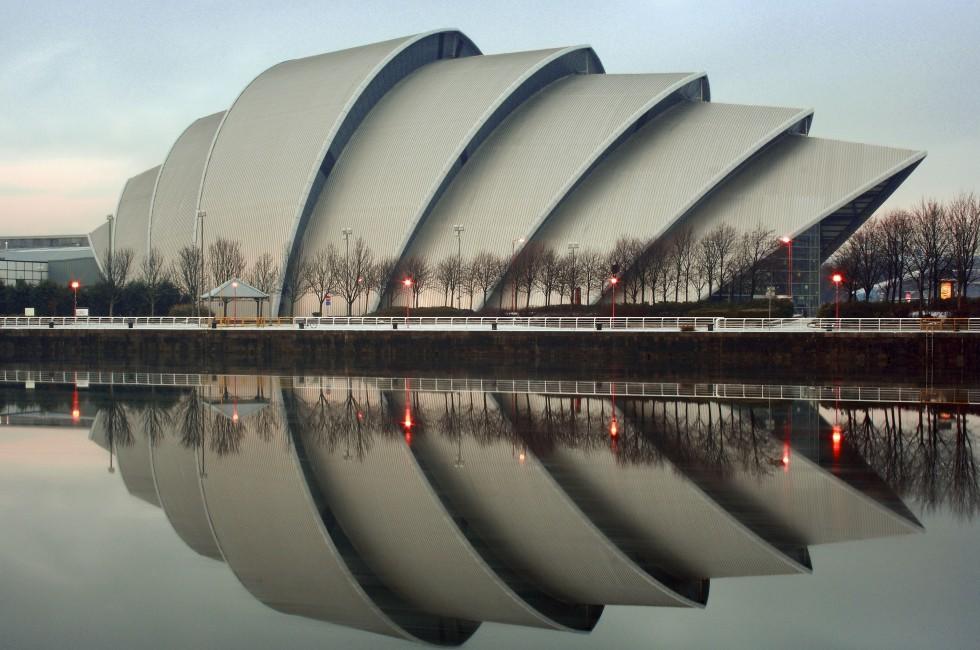 GLASGOW, SCOTLAND - DECEMBER 25: The Clyde Auditorium reflecting on the River Clyde on December 25, 2010 in Glasgow, Scotland. The Clyde Auditorium was completed in 1997.; Shutterstock ID 151518176; Project/Title: Photo Database top 200
