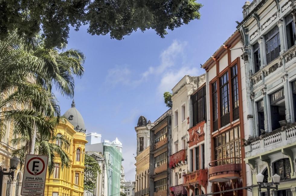 RECIFE, BRAZIL - JULY 17: The colonial architecture of the historical part of Recife, the capital of Pernambuco region in Brazil on July 17, 2012.; 