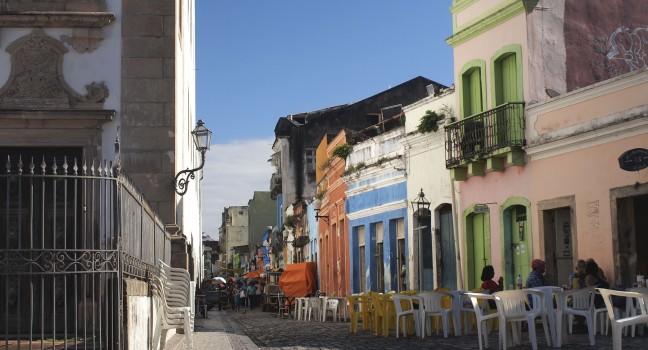 RECIFE, BRAZIL - JULY 17 : The historical center of Recife on July 17, 2012 .The colorful streets of the colonial part of the city is where  Brazilians go to have a lunch or to shop.; 