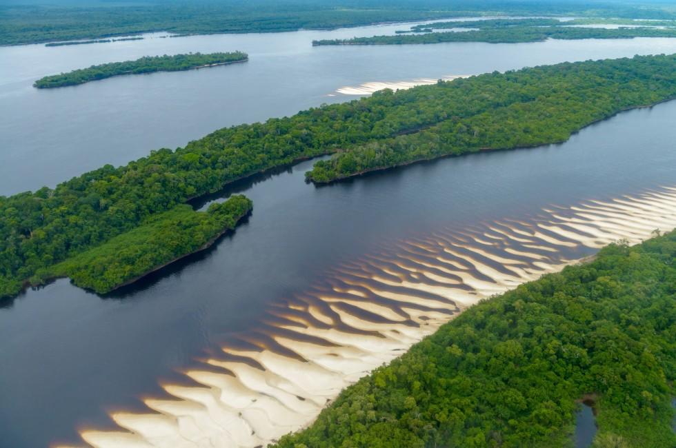 Aerial view of Anavilhanas National Park Islands, Rio Negro, Brazilian Amazon; 