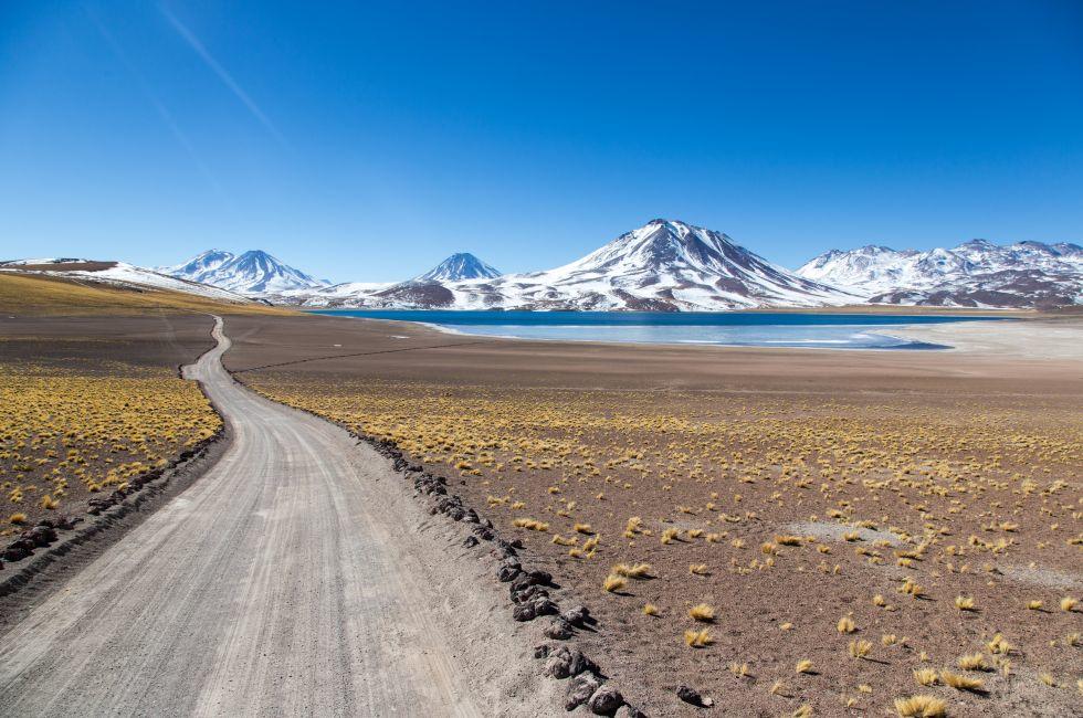 Road near Lagunas Miscanti and Meniques in the Atacama desert near the Andes