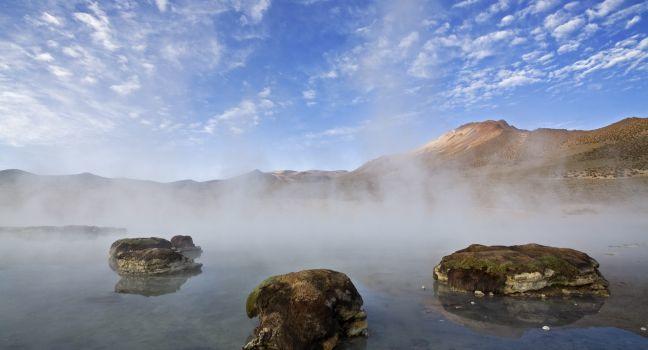 Las Vicunas, Chile, thermal springs, salt lake Salar de Surire, Chile