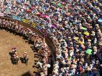Campeonato Nacional de Rodeo in Rancagua. Viewers see the parade of riders before the rodeo competition.