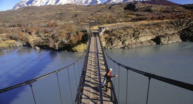 Suspension Bridge Trail to Paine Massif, Torres del Paines National Park, Patagonia Chile, South America