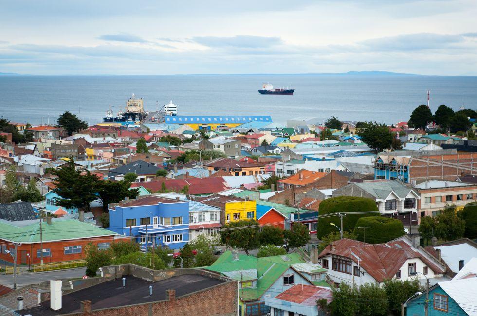 Beautiful view of Punta Arenas with the Strait of Magellan; 
