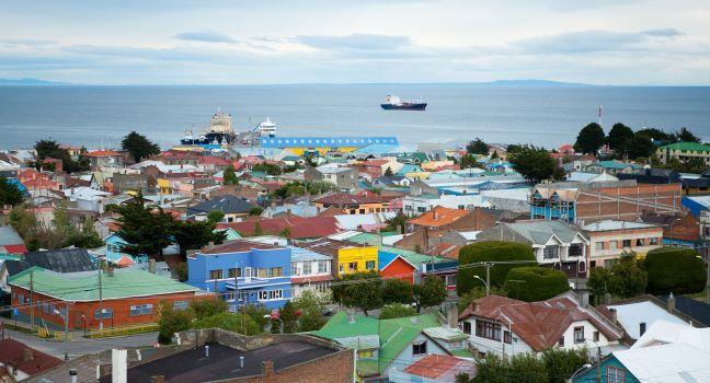 Beautiful view of Punta Arenas with the Strait of Magellan; 
