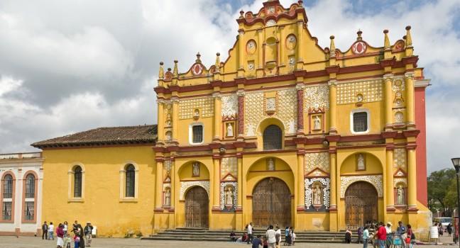 Yellow Church in San Cristobal las Casas, Chiapas Mexico; 