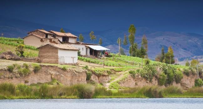 houses in lake . Huancayo, Peru; 