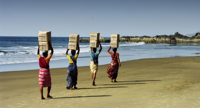 indian women on the beach.