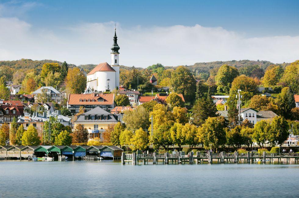 Starnberg at autumn view from the lake.