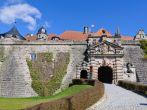 The fortress Rosenberg is surrounded by baroque fortress castle overlooking the town of Kronach.