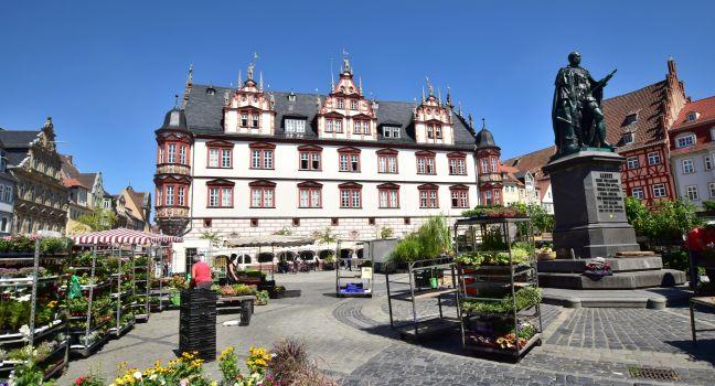 A view of the historic market square in Coburg, Bavaria, Region Upper Franconia, Germany.
