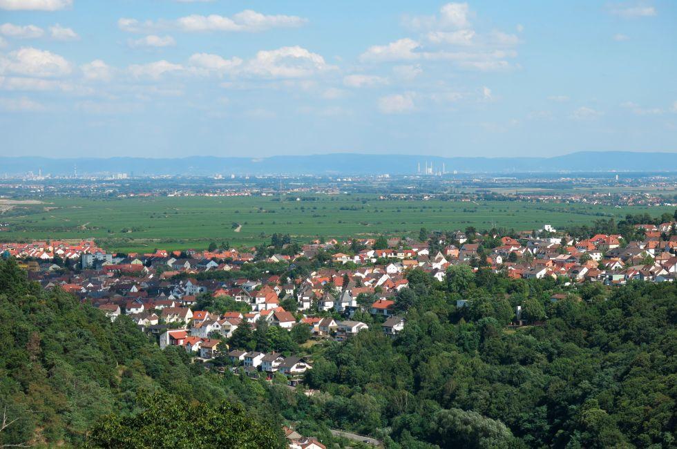 A view over Bad D&#xfc;rkheim and the towns in the distance from the Limburg Closter.