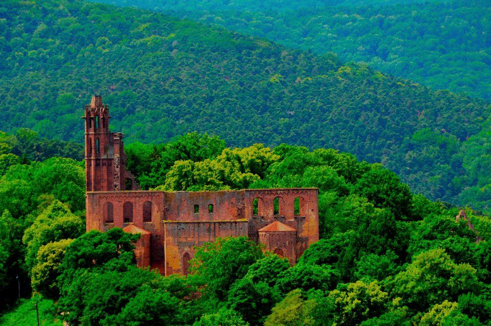 The ruined abbey of Limburg, near Bad D&#xfc;rkheim, in the Palatinate Forest (Germany).