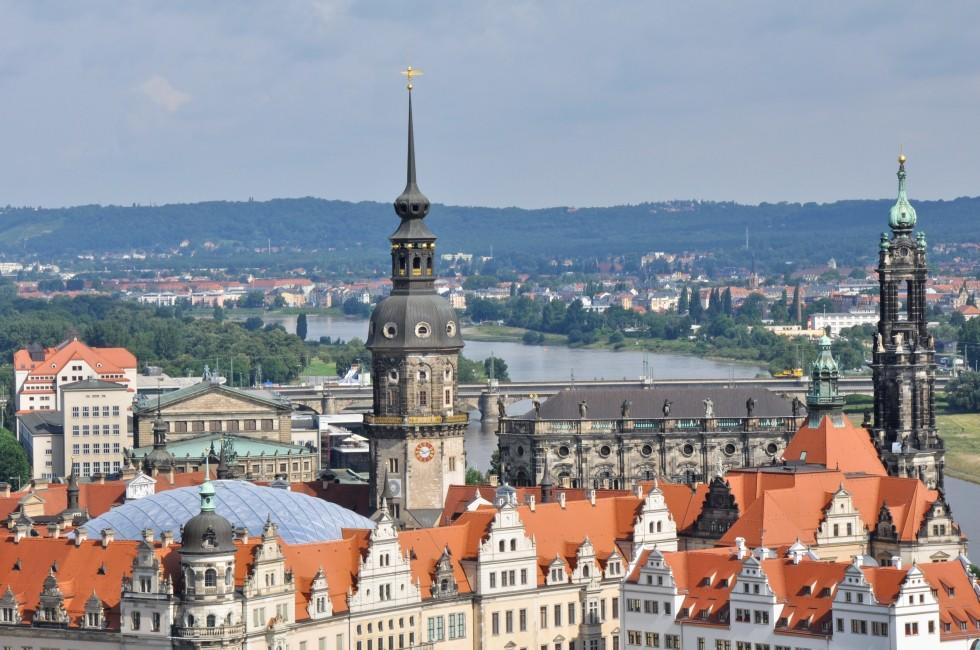 Dresden, Germany; Panoramic view of Dresden from the city hall; 