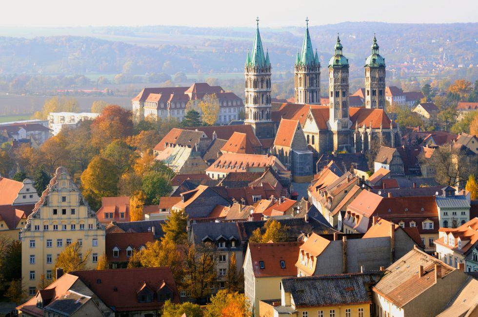 St. Peter and Paul's Cathedral in Naumburg town (known in German as the Naumburger Dom); aerial view; photograph taken from the top of St. Wenceslas Church.