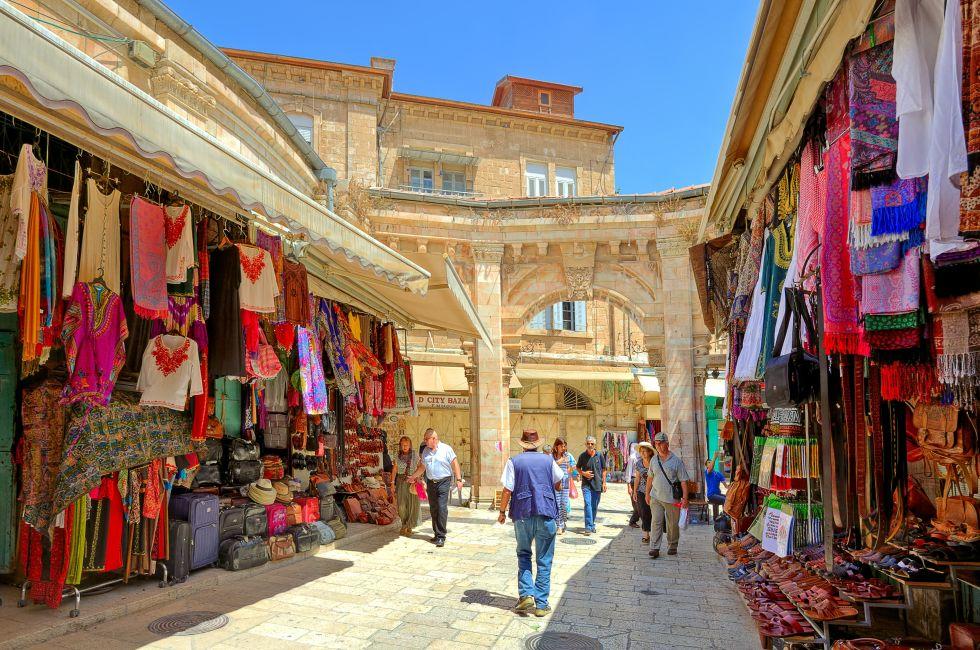 JERUSALEM - AUGUST 21: Bazaar in Old City offers middle east traditional products and souvenirs. It is very popular site with tourists and pilgrims visiting Jerusalem, Israel on August 21, 2013.; Shutterstock ID 160627724; Project/Title: Top 100 Jerusalem;