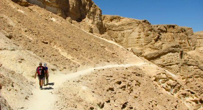 Hiking in Vadi Barak, Negev desert.The Negev is the desert region of southern Israel. The indigenous Bedouin citizens of the region refer to the desert as al-Naqab.