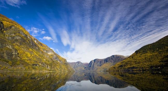 Mountains with reflexion in the water - Fjord in Flam/Norway