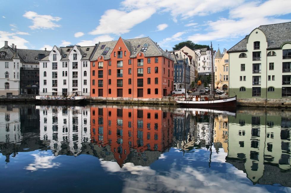 Alesund - traditional houses reflected in the canal
