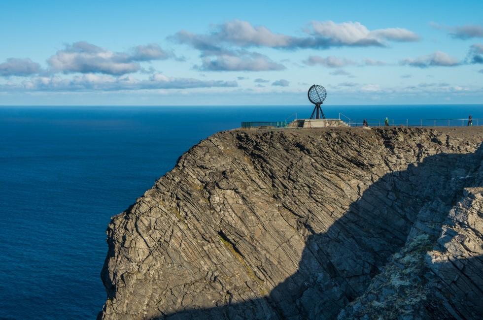 Globe monument at Nordkapp,  the northern point of Europe, located in the north of Norway; 
